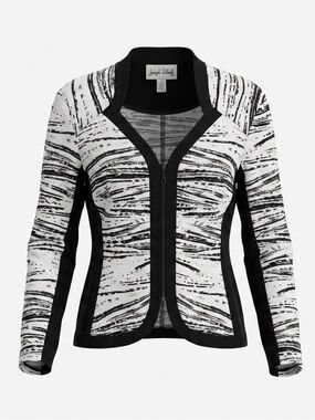 Joseph Ribkoff Black White Abstract Zip Front Cardigan Blazer Jacket US 10
